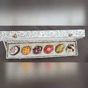 Vintage Germany 6 Oberfrankische Glas Glass Egg Ornaments in Box Christmas